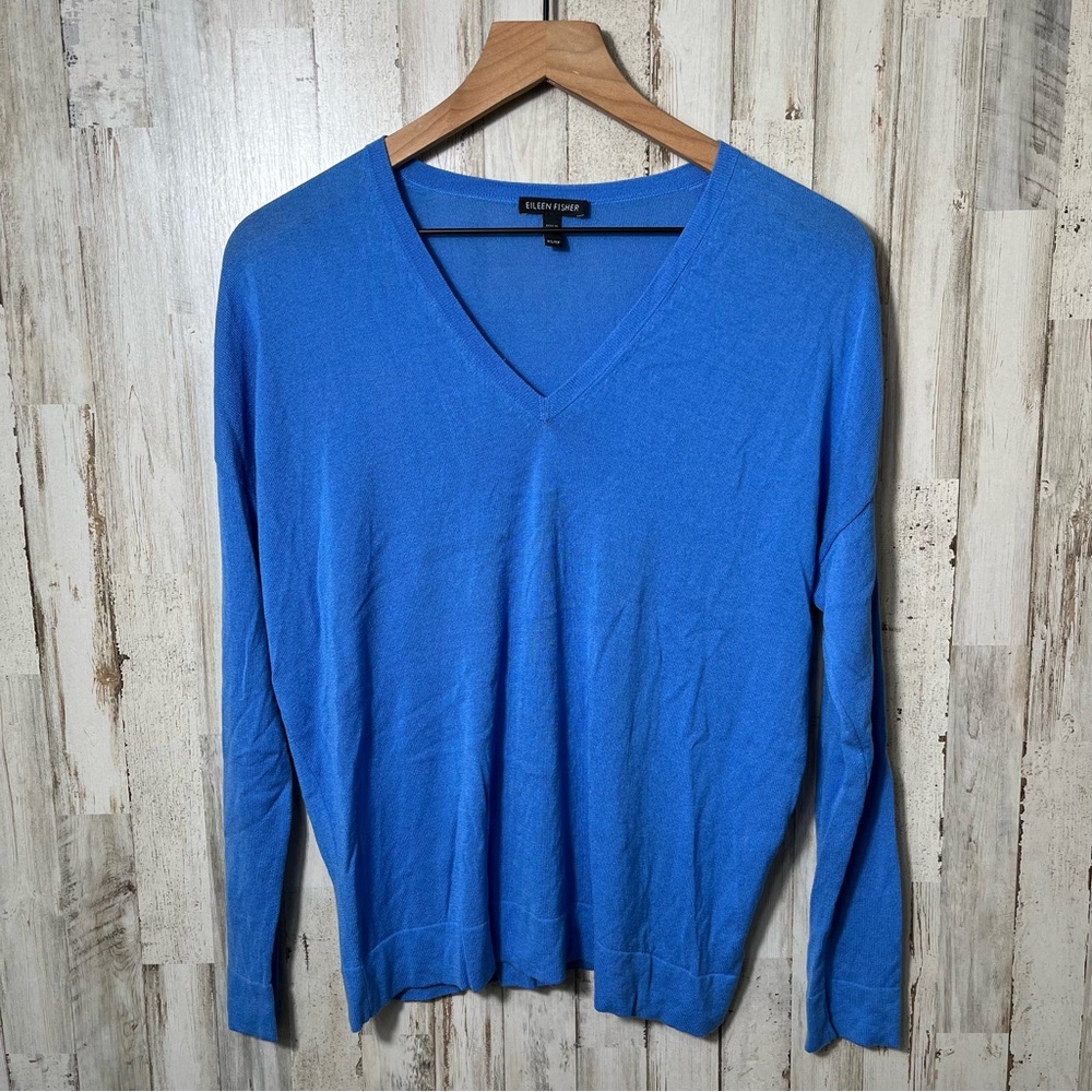 Eileen Fisher Ceil Blue‎ V-Neck Sweater Pullover Womens SIze XS
